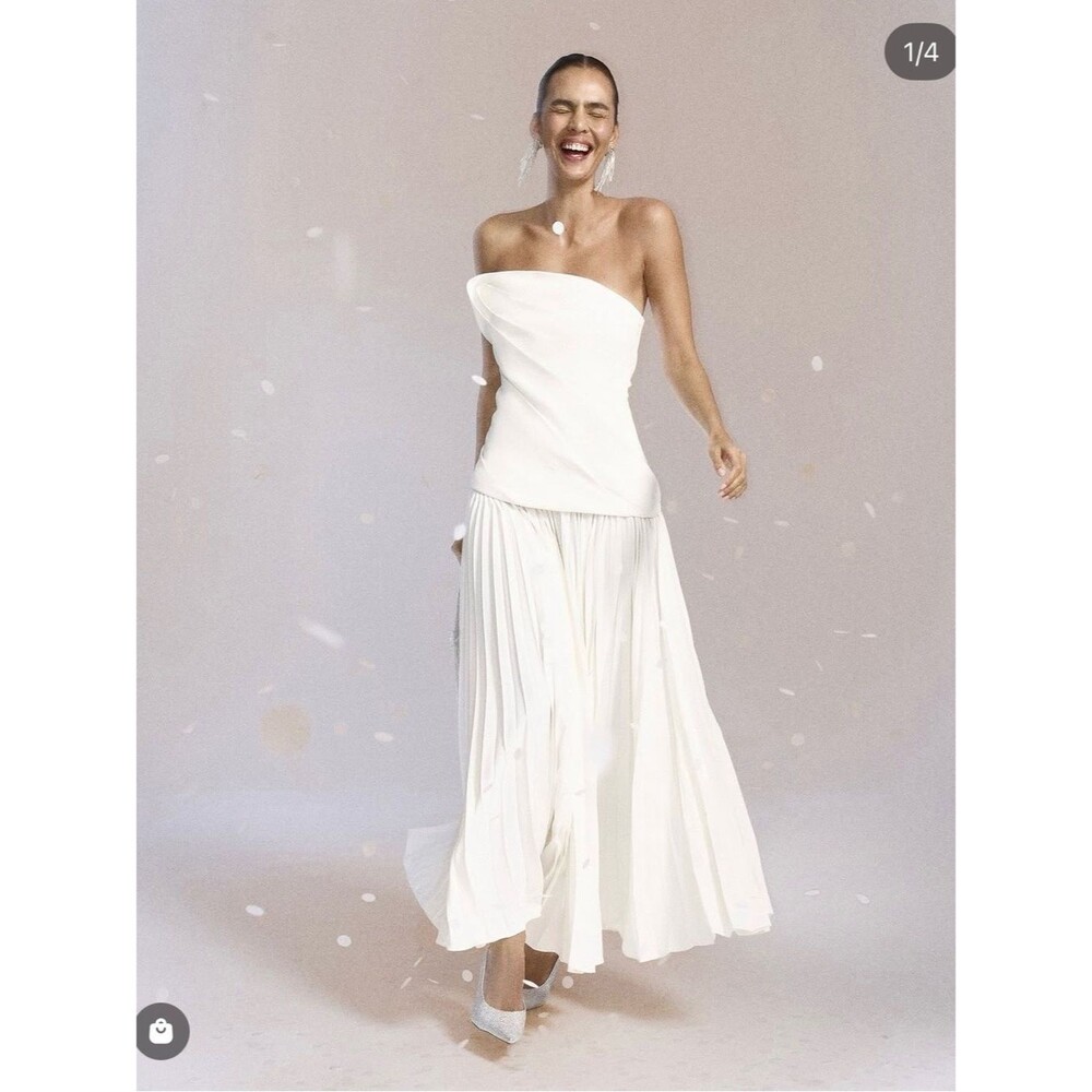 NEW Acler Ivory Strapless Pleated Harden Maxi Bridal Wedding Formal Dress US6